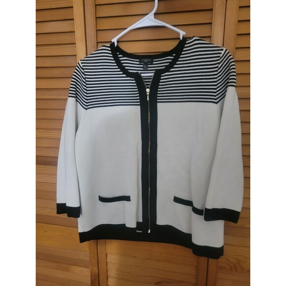 Talbots Sweaters - Talbots Black & White Zip Up Striped Sweater XL Petite Preppy Classic Mod Career